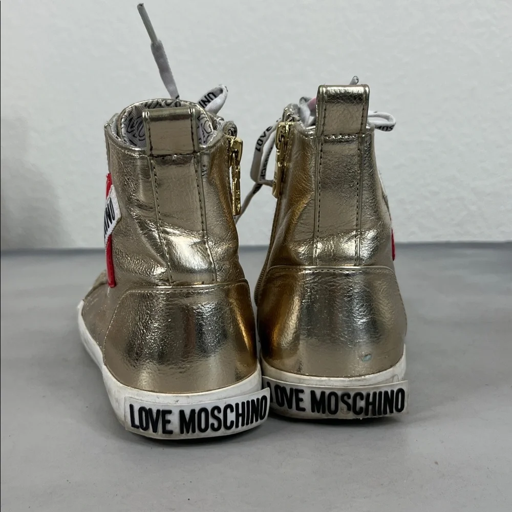 LOVE MOSCHINO Gold Heart Metallic Lace Up High Top Zip SOLD OUT Sneakers Shoes - Picture 4 of 10